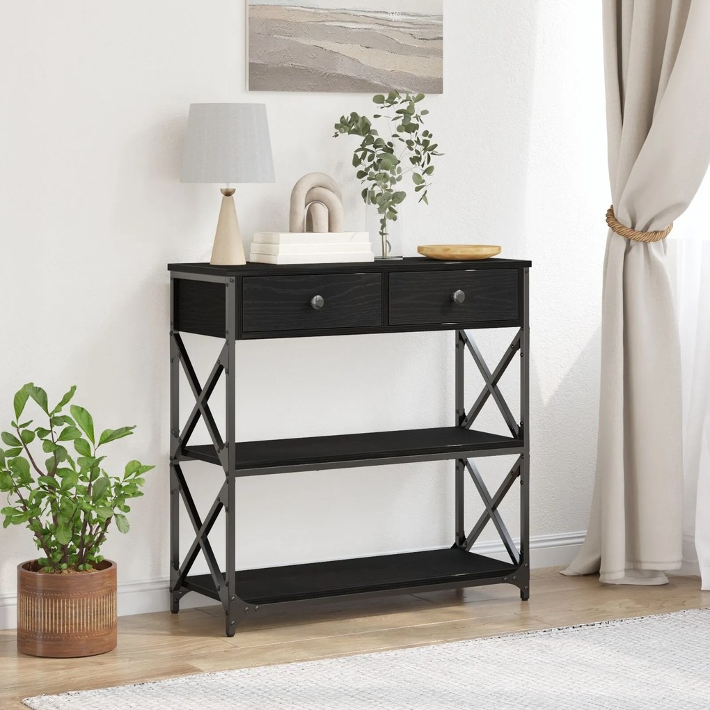 mesa de console vidaXL Preto Carvalho 75x28x75 cm Madeira de Engenhari