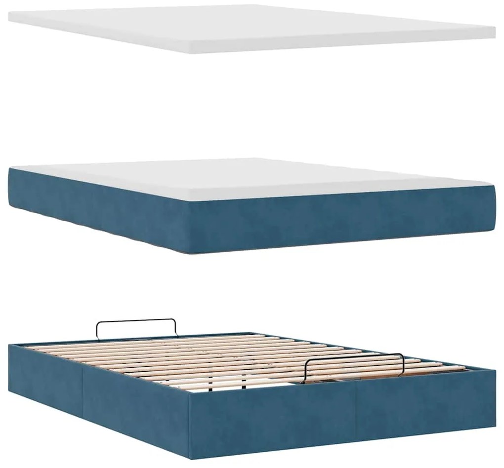 Estrutura de cama otomana com colchão 140x190cm azul escuro