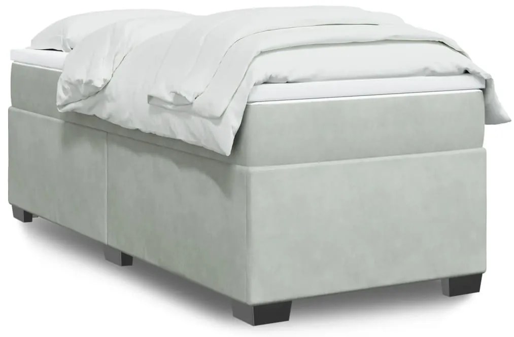 Cama com molas/colchão 90x200 cm veludo cinza-claro