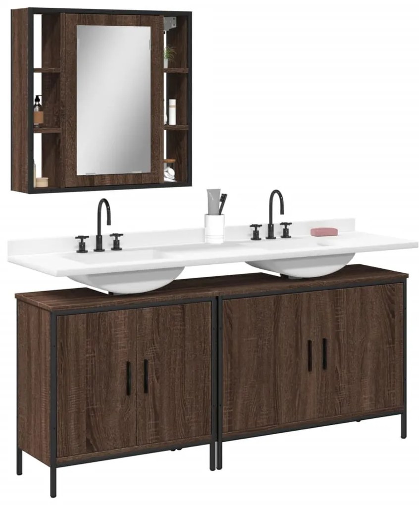 vidaXL 3 pcs conjunto móveis WC derivados de madeira carvalho castanho