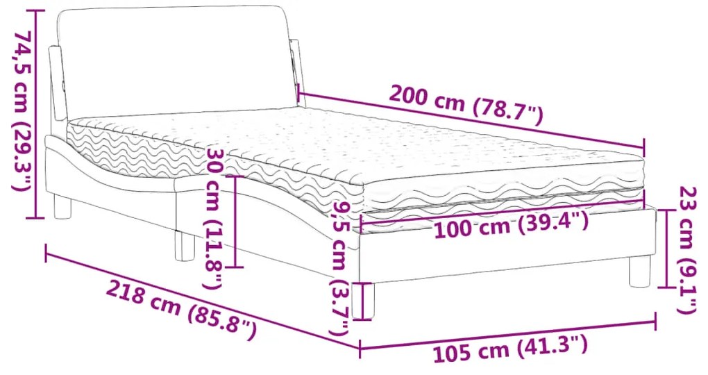 Cama com colchão 100x200 cm tecido cinzento-acastanhado