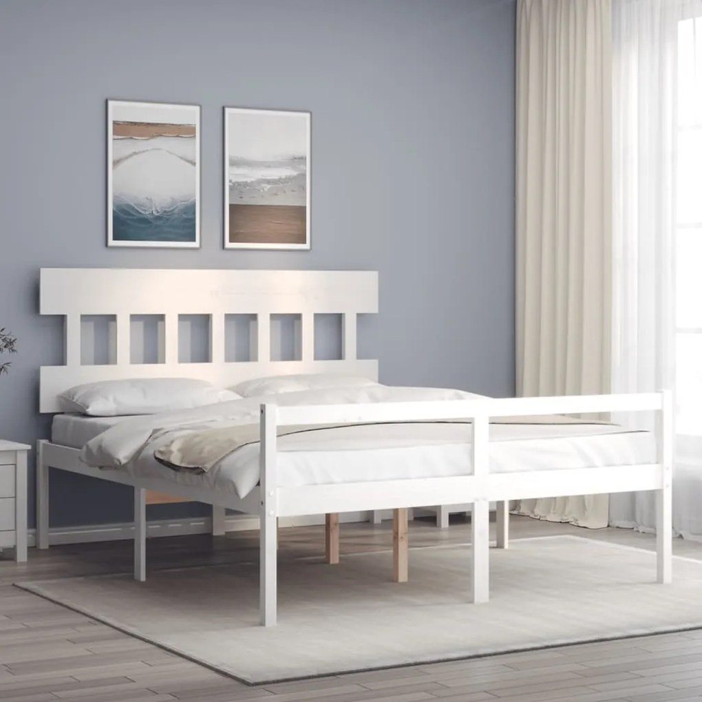 Cama para idosos king size com cabeceira madeira maciça branco
