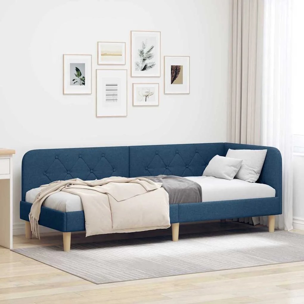 vidaXL Estrutura de Cama de Canto Azul 80 x 200 cm tecido