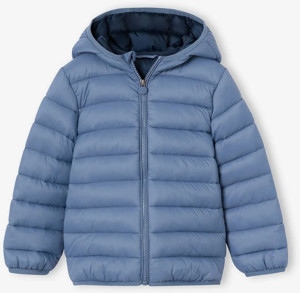 Blusão acolchoado leve com capuz, para menino azul-acinzentado