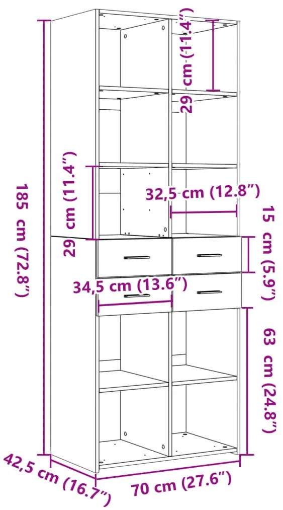 Armário alto 70x42,5x185 cm derivados de madeira branco