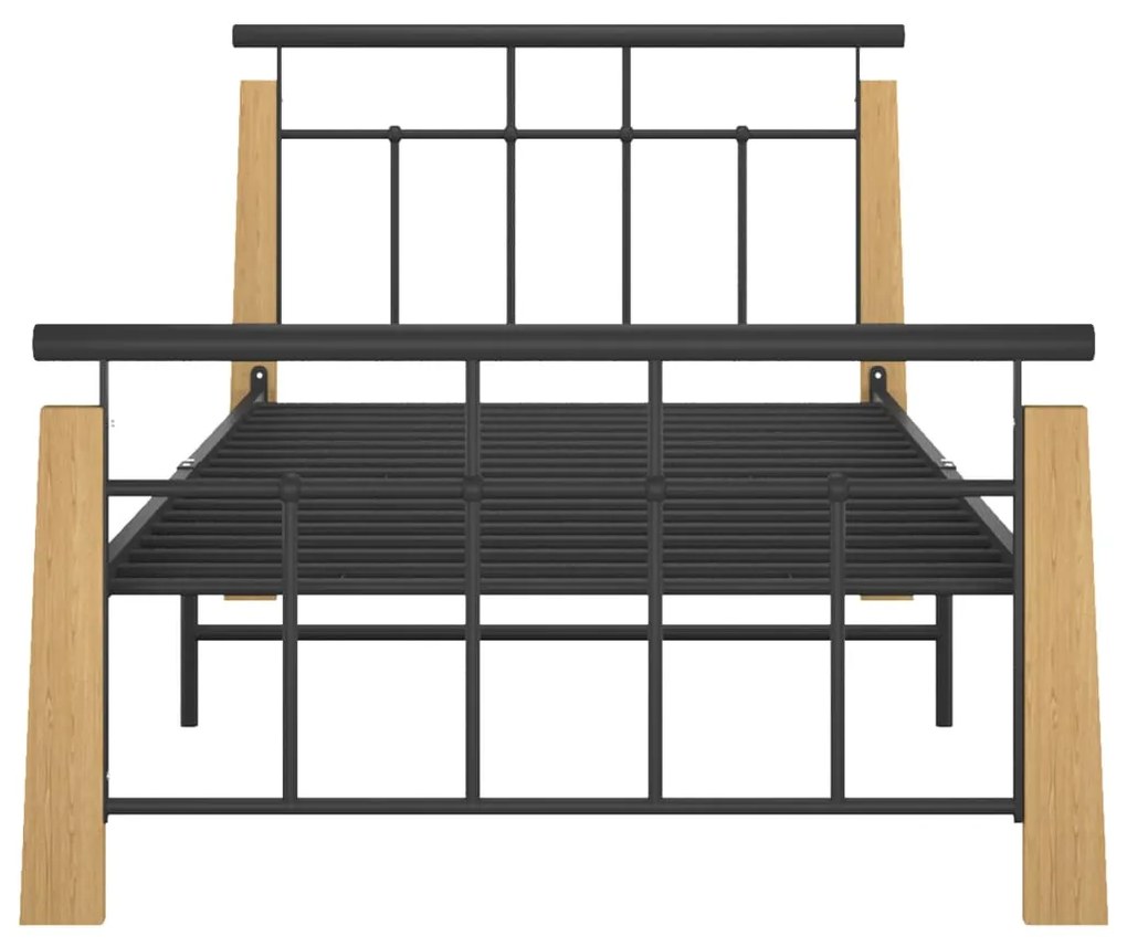 Estrutura de cama 100x200 cm metal/madeira de carvalho maciça