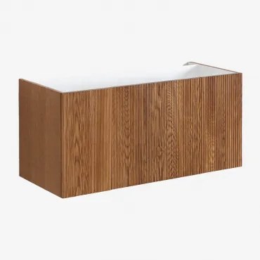 Conjunto De Móvel De Casa De Banho Em Madeira Com Lavatório Integrado Fiore Castanho Fresno & Sem Espelho & Sem Torneira - Sklum