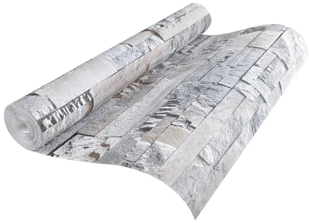 Papel parede 3D c/ aspeto de pedra não-tecido cinza e castanho