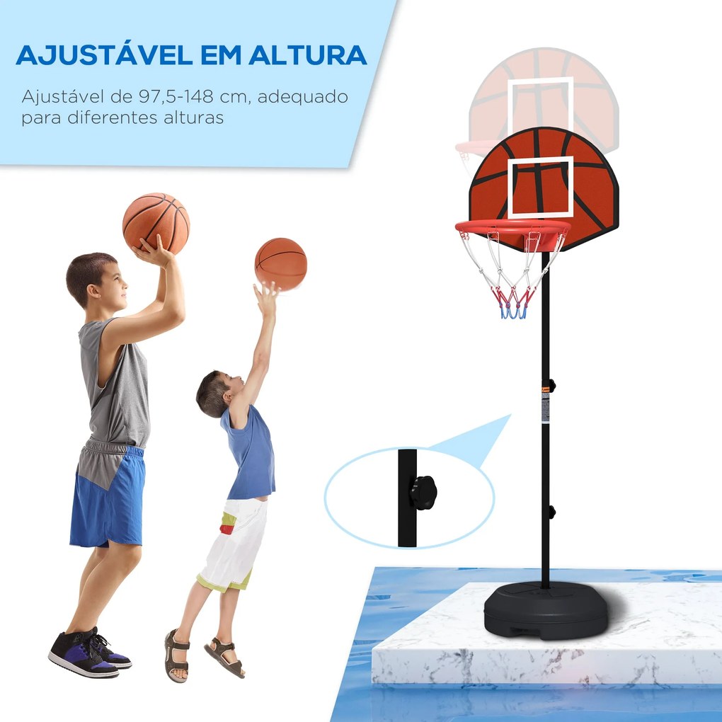 SPORTNOW Tabela de Basquetebol com Altura Ajustável 129-179 cm Aro de