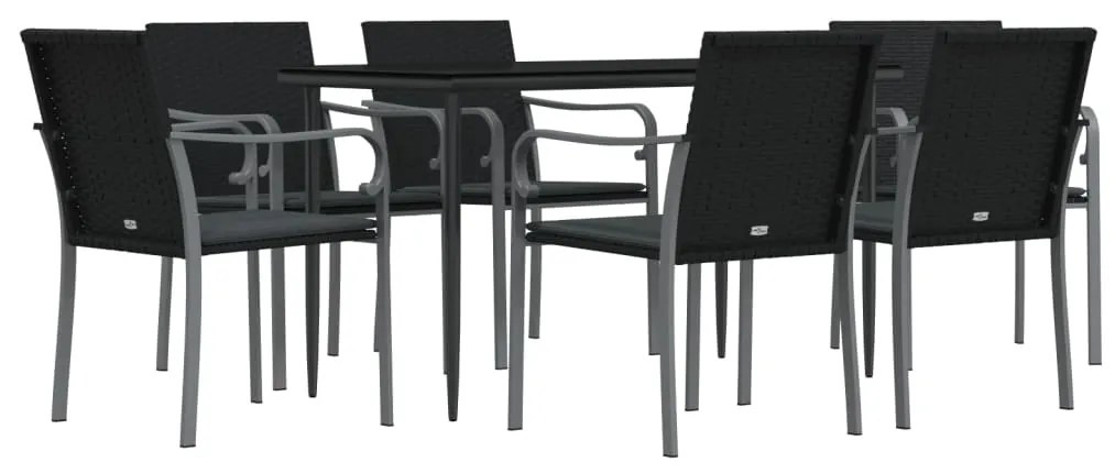 7 pcs conjunto de jantar p/ jardim c/ almofadões vime PE e aço