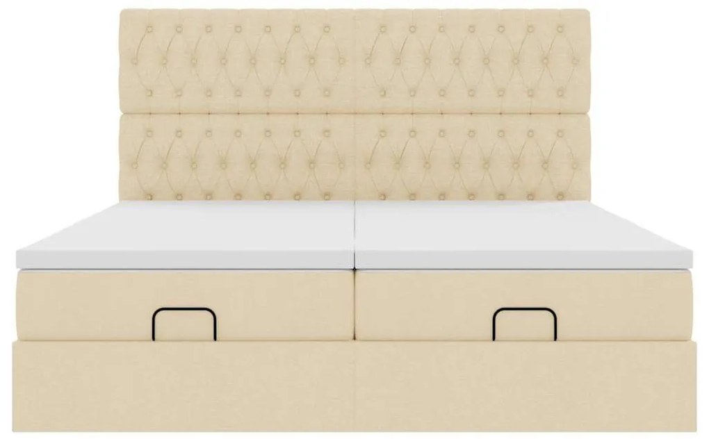 Estrutura de cama otomana com colchões tecido creme 200x200cm