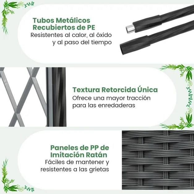 Floreira de jardim 81 x 40 x 162 cm com rega automática, com treliça e rodas bloqueáveis em rattan para plantas trepadeiras, tomates ou flores, cinza