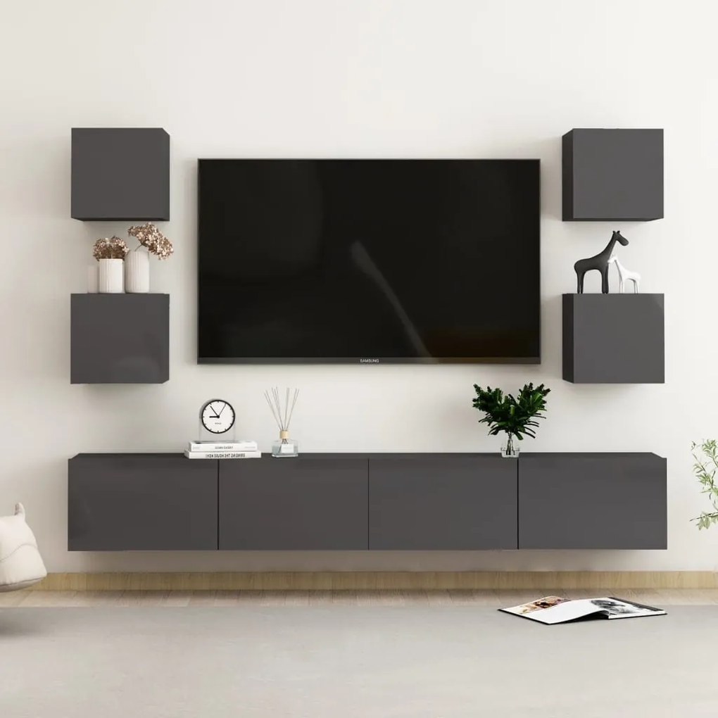 vidaXL 6 pcs conjunto de móveis de TV contraplacado cinzento brilhante
