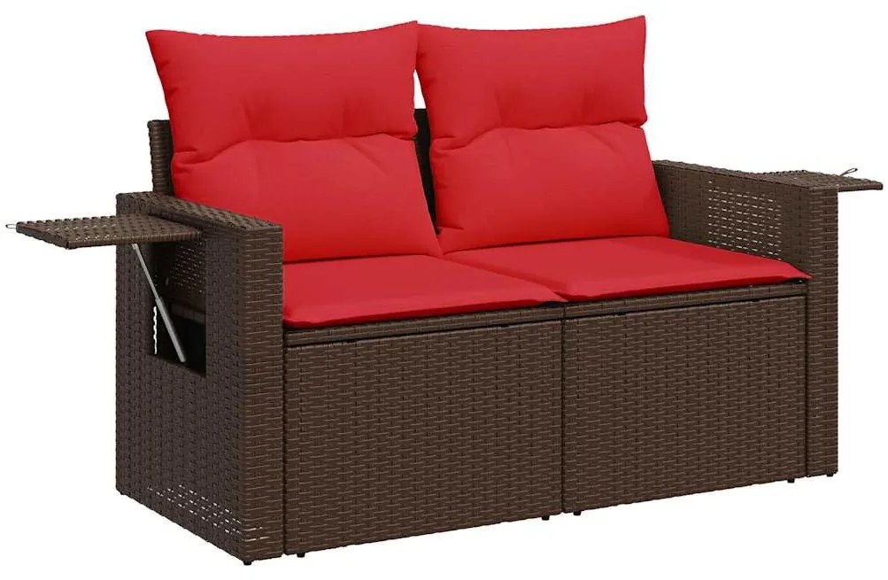 11 pcs conj. sofás jardim c/ almofadões vime PE/acácia castanho