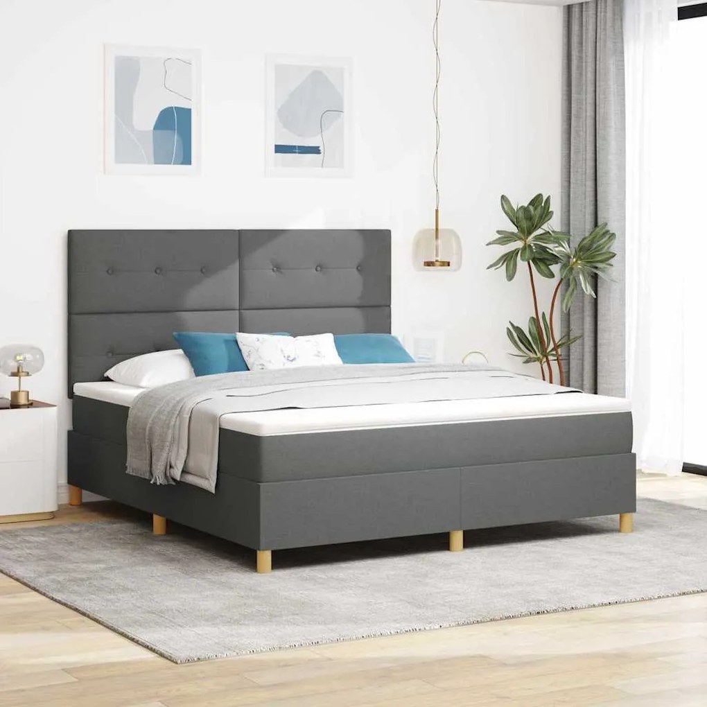 vidaXL Cama Box Spring LED Cinza Escuro 180 x 200 cm tecido