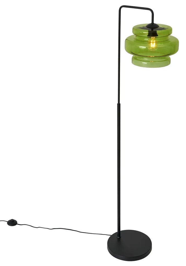 Candeeiro de pé retro preto com vidro verde - Denise Retro