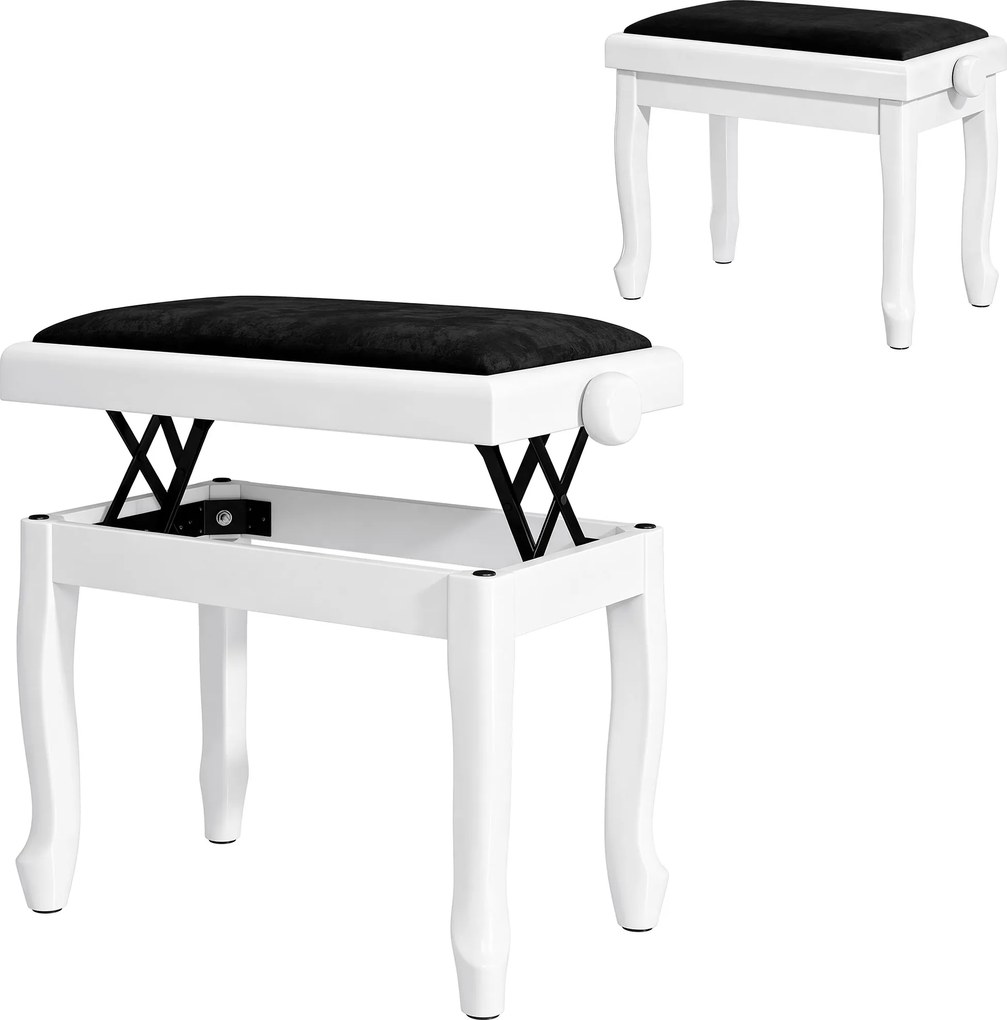 Banco de piano 61,5 L x 33 P x 45-56 A cm ajustável em altura de 45 a 56 cm, banco de teclado, assento almofadado em veludo, branco