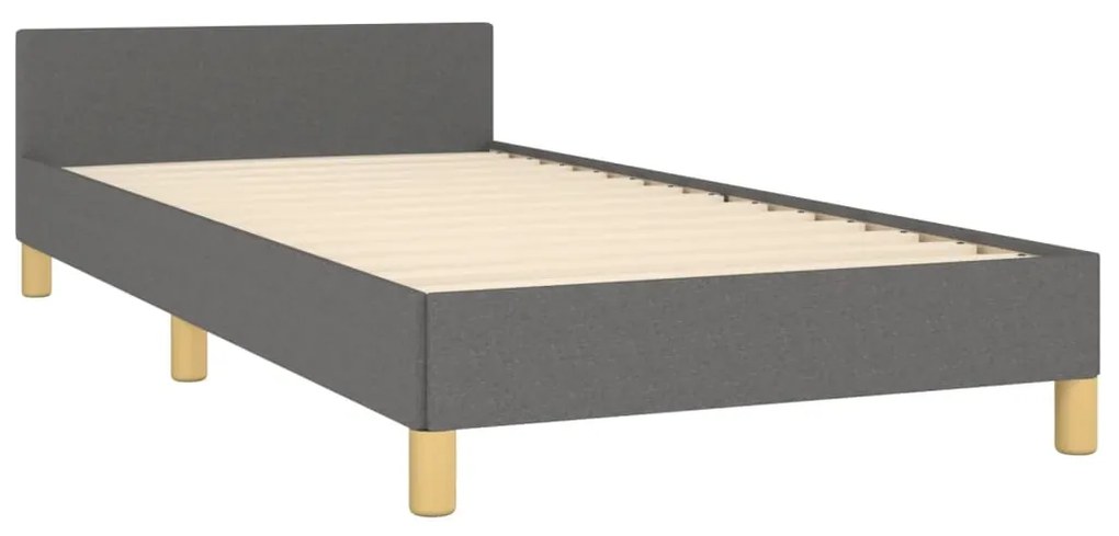 Estrutura de cama c/ cabeceira 100x200 cm tecido cinza-escuro