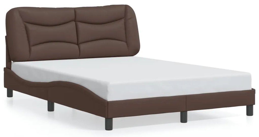 Estrutura cama c/ luzes LED 120x200cm couro artificial castanho
