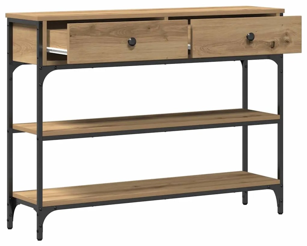 Mesa de Console Carvalho Artesanal 100x25x75 cm Madeira Composta e Aço