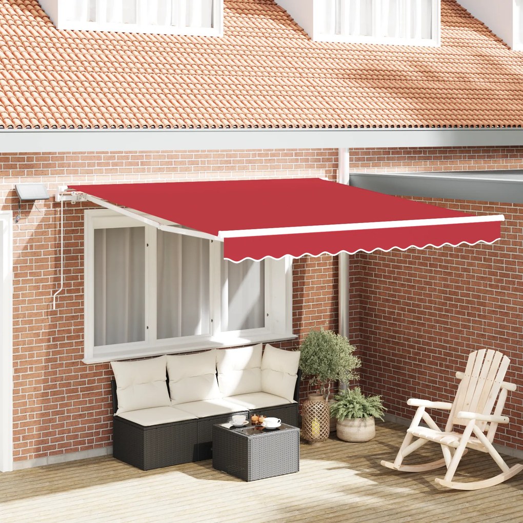 vidaXL Toldo Retrátil Manual com LED Vermelho 300x250 cm