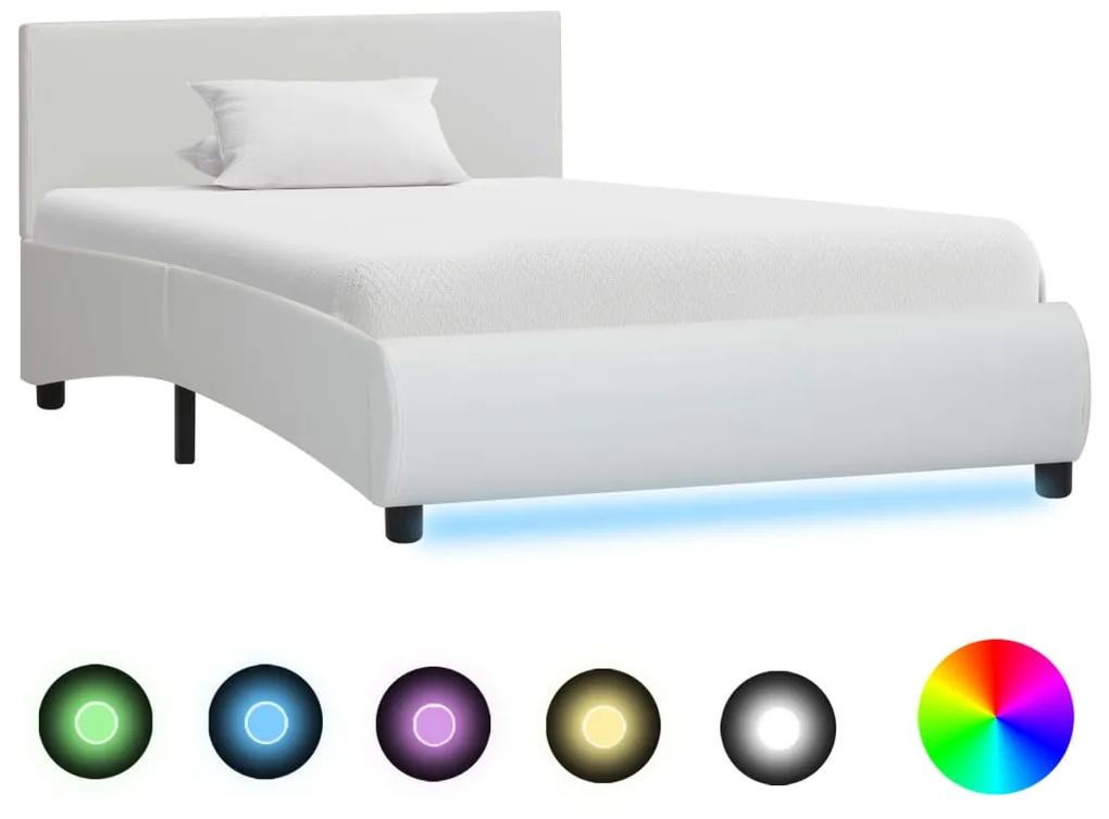 285486 vidaXL Estrutura de cama com LED 90x200 cm couro artificial branco
