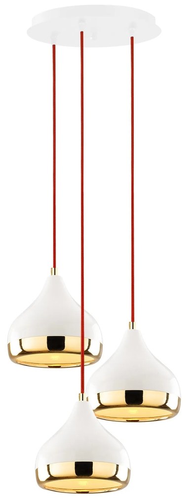 Chandelier Yildo – Branco, Vermelho, Dourado – Diâmetro: 37 cm, Altura