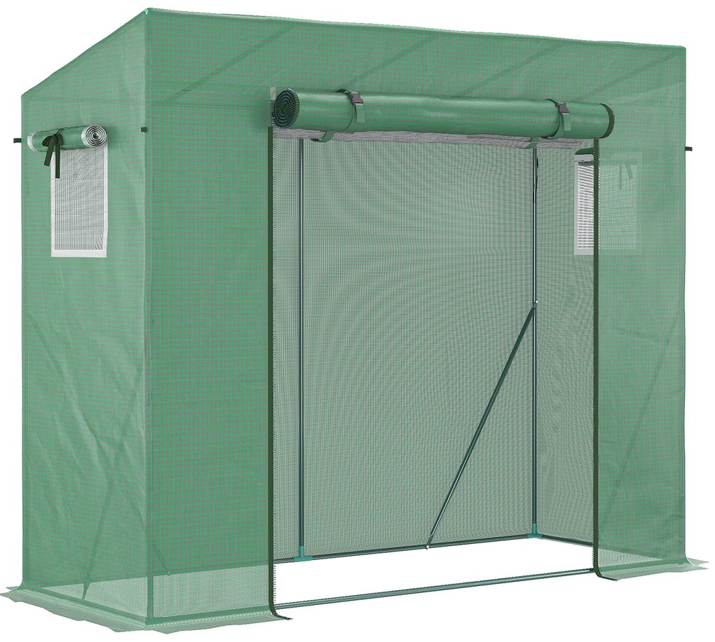 Outsunny Estufa de Jardim Anti UV 2 Janelas com Tela Mosquiteira Barras de Reforço 200x77x169 cm Aço PP Verde | Aosom Portugal