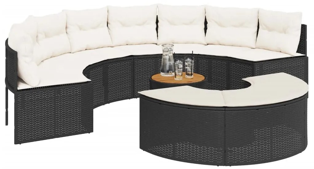 3 pcs conjunto de sofás de jardim semicircular vime PE preto