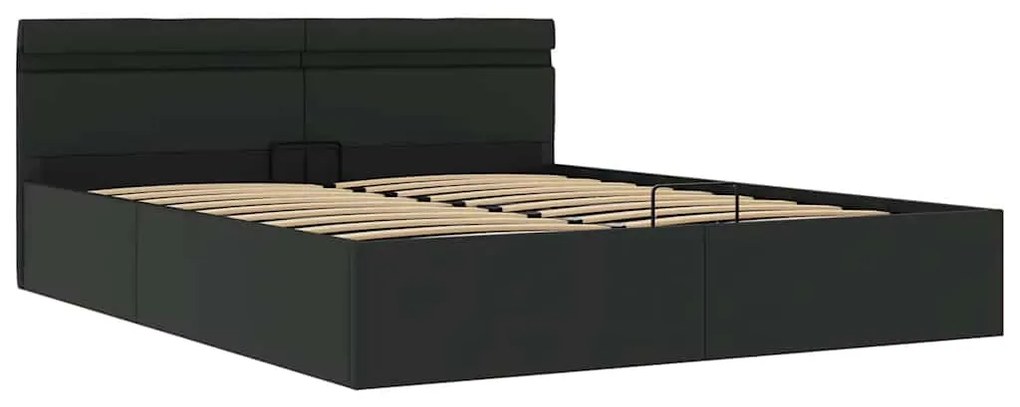 Cama hidráulica LED c/ arrumação 180x200cm couro artifi. preto