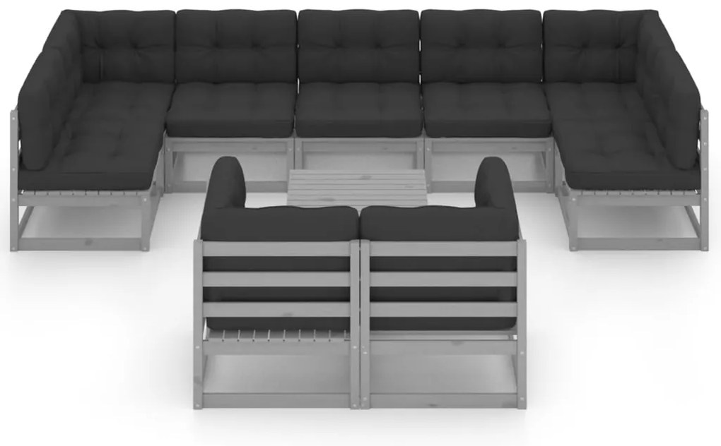 10pcs conjunto lounge de jardim + almofadões pinho maciço cinza