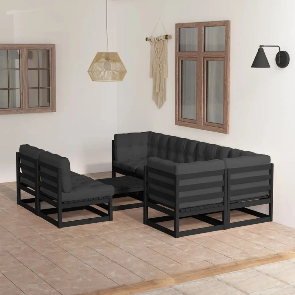 8 pcs conjunto lounge de jardim c/ almofadões pinho maciço