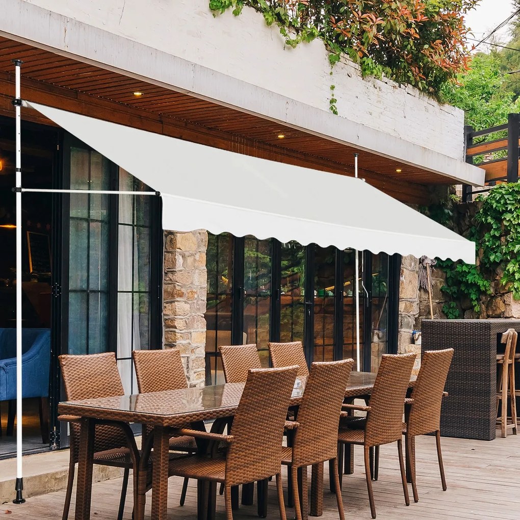 Toldo telescópico e retrátil 400 cm resistente aos raios UV impermeável com manivela altura regulável para janela varanda jardim Bege