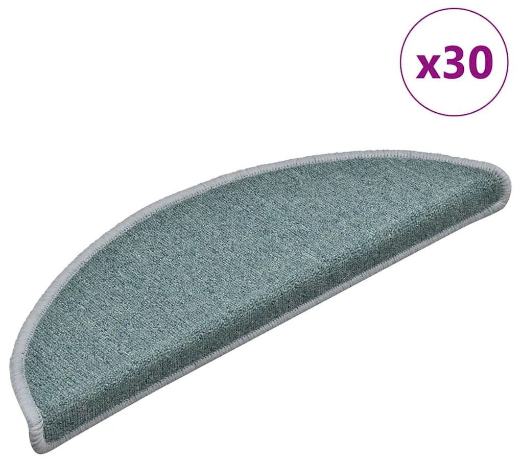 vidaXL Tapetes de escada 30 peças 56x17x3 cm azul-marinho semicircular