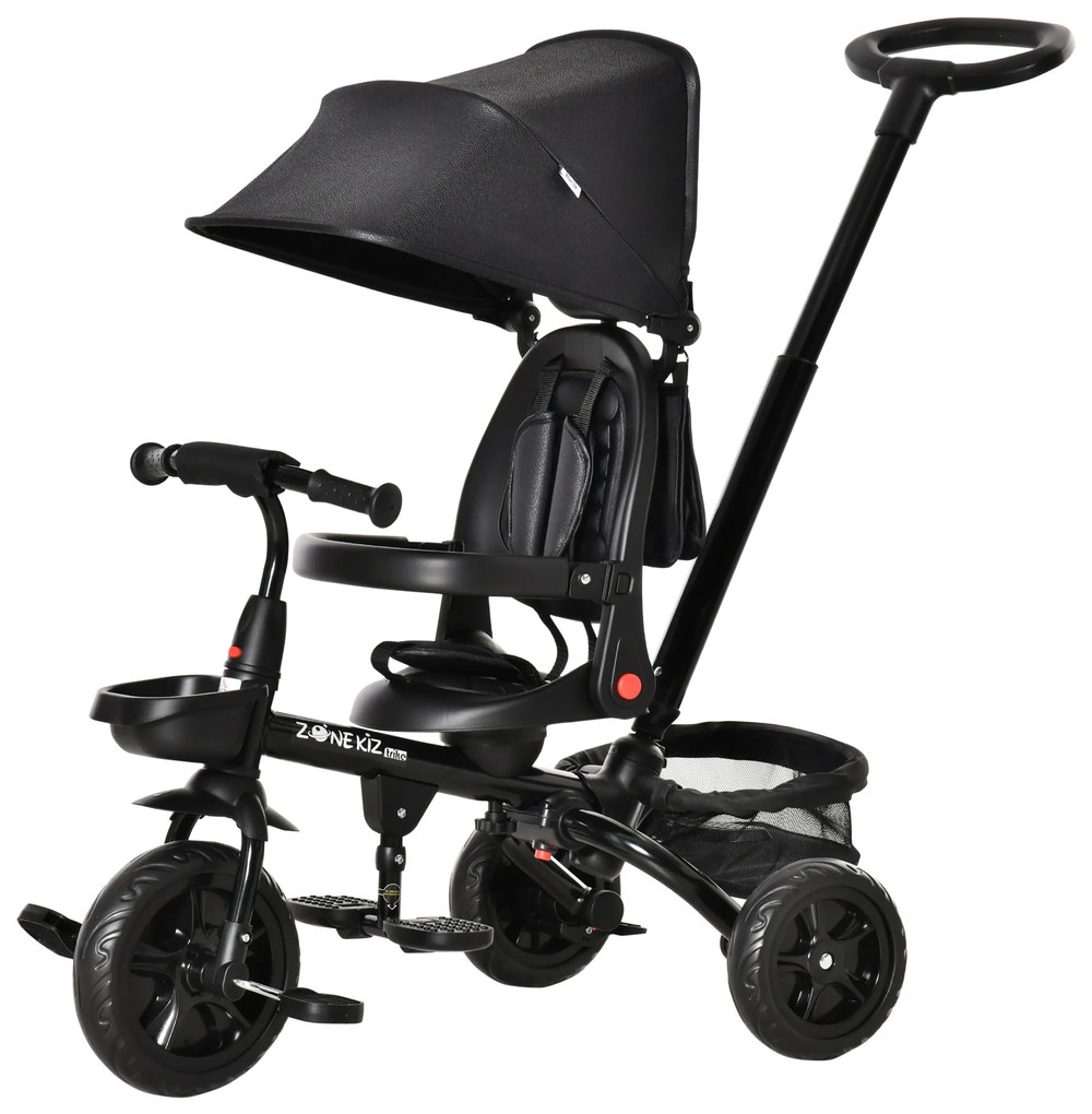 Triciclo Infantil 4 em 1 Bicicleta para Crianças 1-5 Anos com Assento Giratório Capô Ajustável Guidão de Empurre e Apoio para os Pés Dobrável 111,5x52
