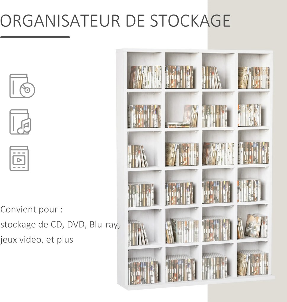 Móvel multimédia com capacidade para 456 CDs/336 DVDs - estante de madeira com prateleiras ajustáveis, 89 x 130,5 cm, branco