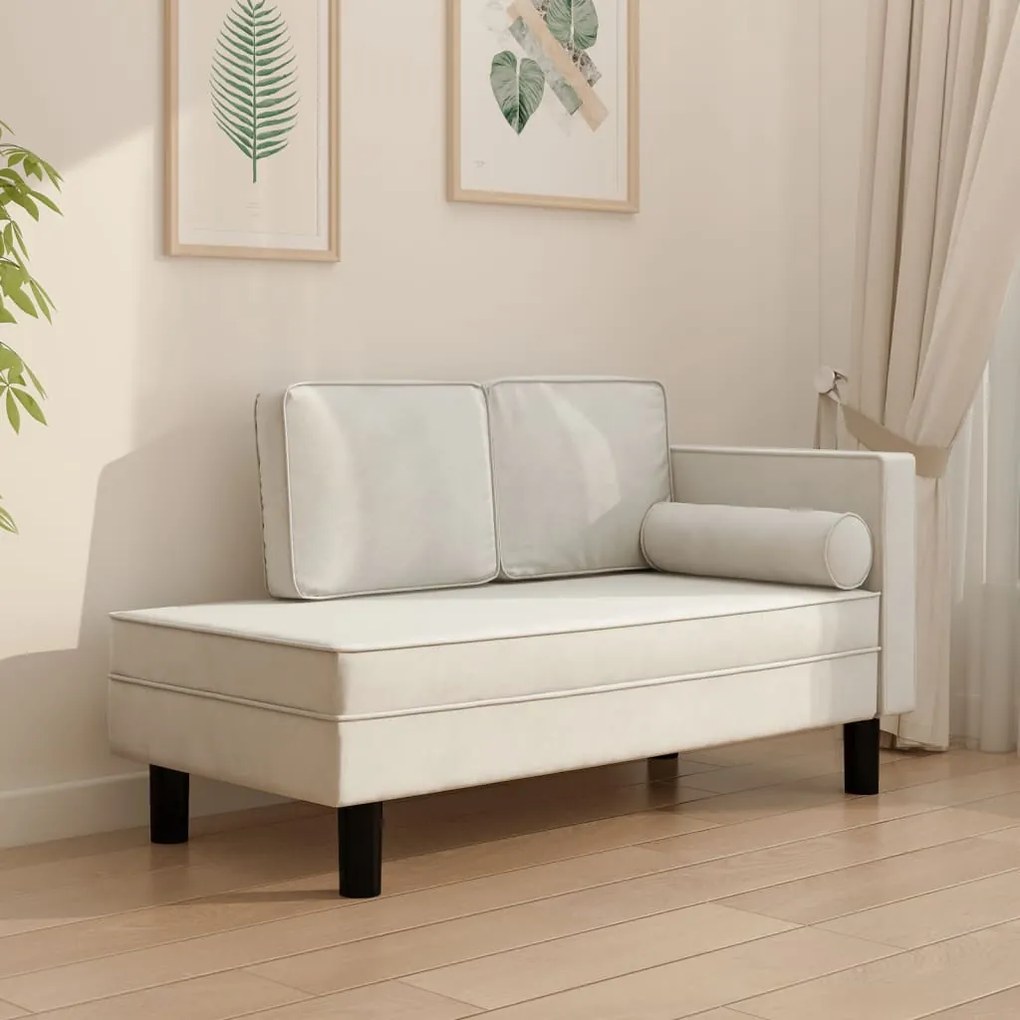 vidaXL Chaise longue com almofadões e rolo veludo cor creme