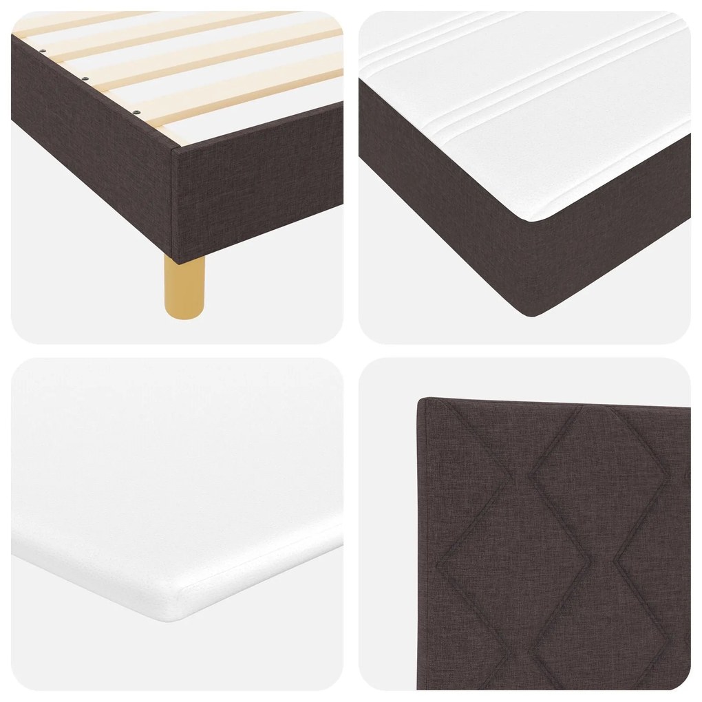 Cama Box com Colchão & LED Castanho Escuro 90x200 cm Tecido