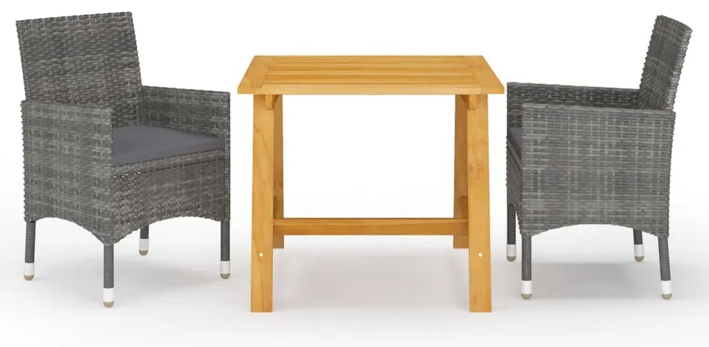 3 pcs conjunto de jantar para jardim cinzento