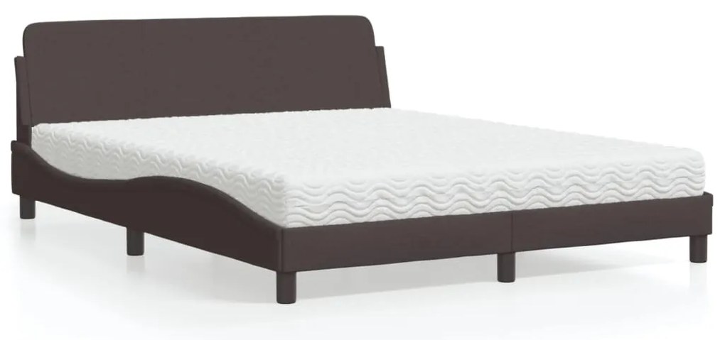 Cama com colchão 160x200 cm tecido castanho-escuro