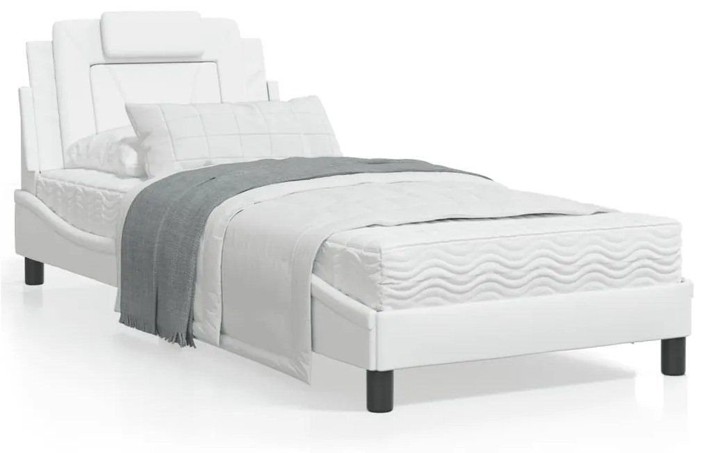 vidaXL Estrutura cama c/ cabeceira 90x200 cm couro artificial branco