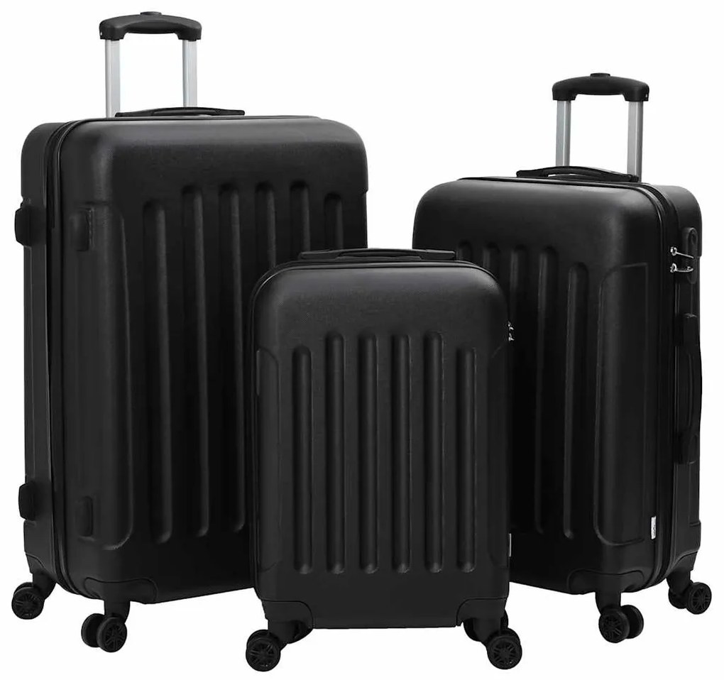 vidaXL Mala com bloqueio 3 pcs Preto 50 x 31 x 78 cm Plástico ABS