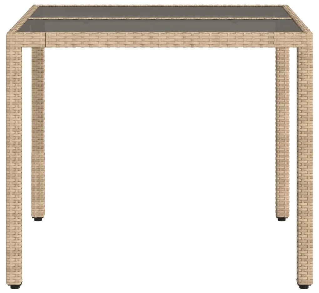 Mesa de jardim com tampo de vidro 90x90x75 cm vime PE bege