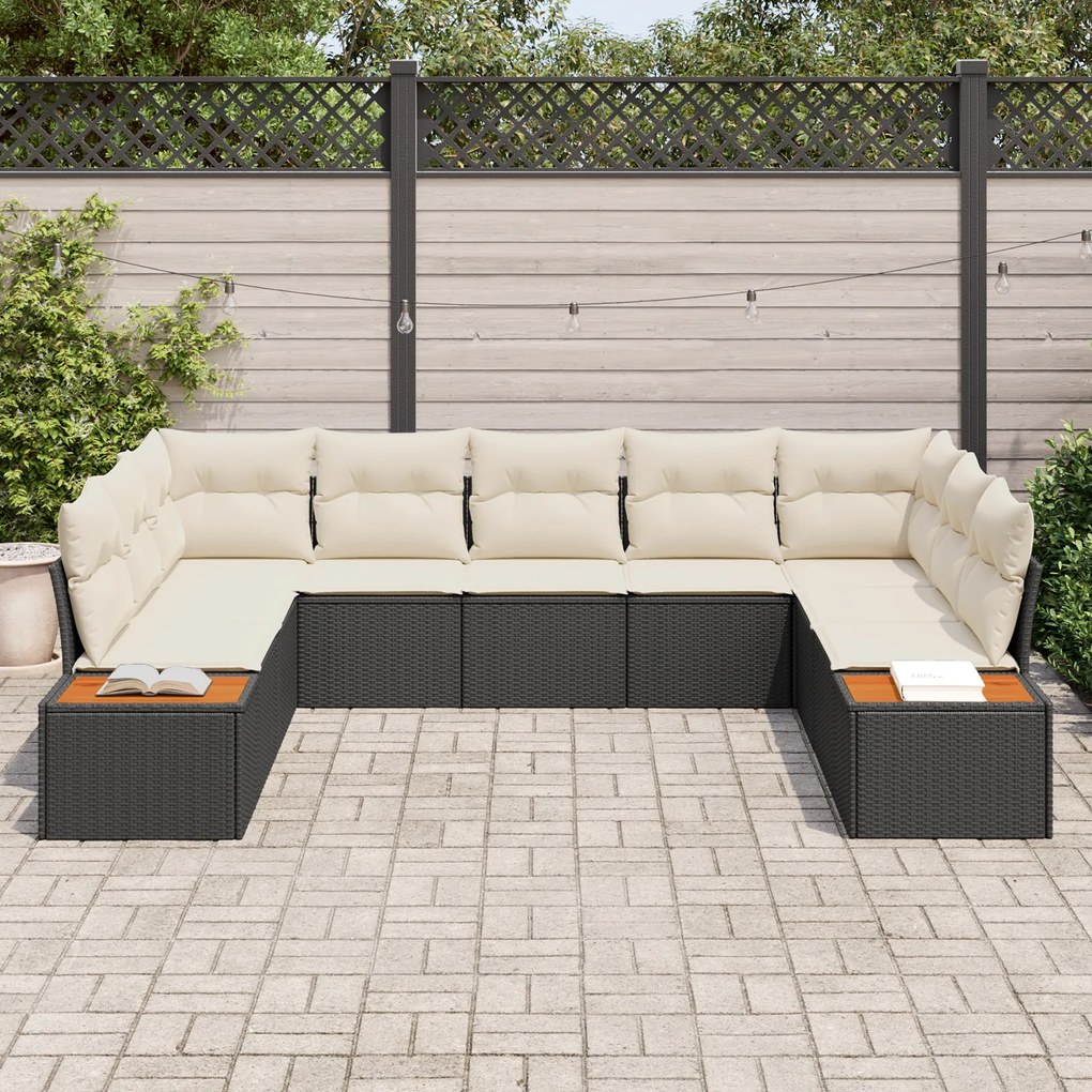 Conjunto de Sofá de Jardim de 5 Peças com Almofadas Preto Rattan Acáci