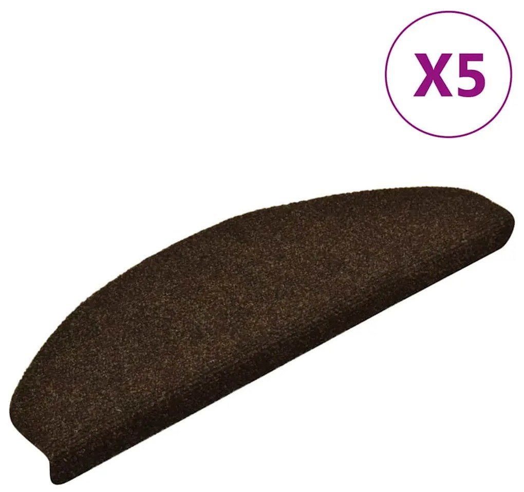 Tapetes escada autoadesivos 5 pcs 65x21x4 cm agulhado castanho