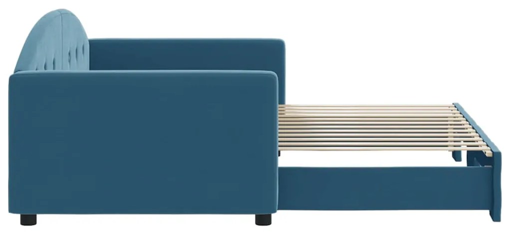 Sofá-cama com gavetão 90x200 cm veludo azul