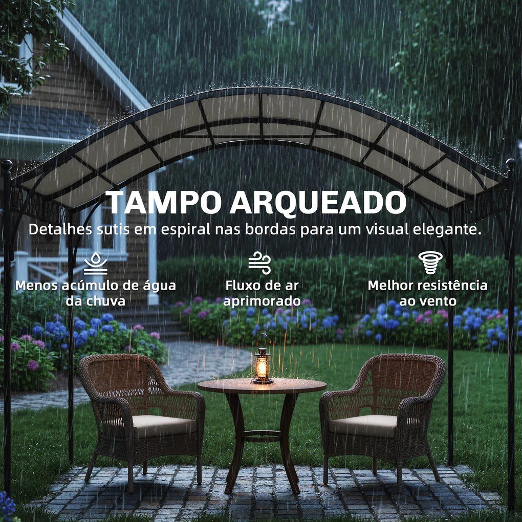 Pérgola de Jardim 3x3 m com Toldo UV30+ Estrutura de Metal Galvanizado Telhado Arqueado Pérgola para Exterior Creme