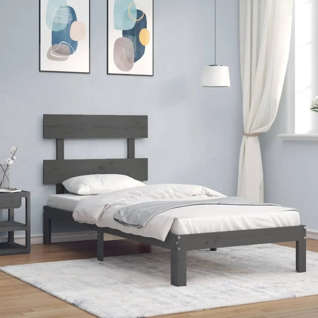 vidaXL Estrutura de cama com cabeceira 100x200cm madeira maciça preto