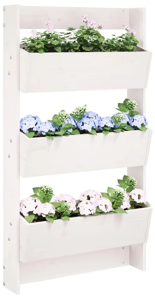 Floreira parede c/ 3 caixas 60x18,5x110 cm pinho maciço branco