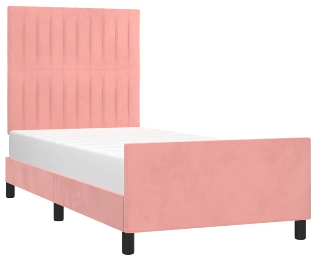 Estrutura de cama c/ cabeceira 90x190 cm veludo rosa